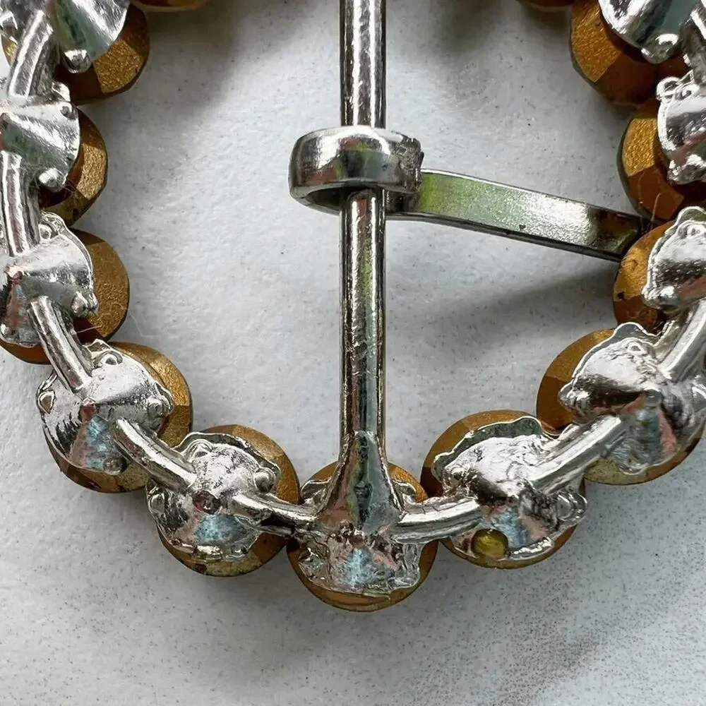 Silver Tone Rhinestone Round Circle Belt Buckle